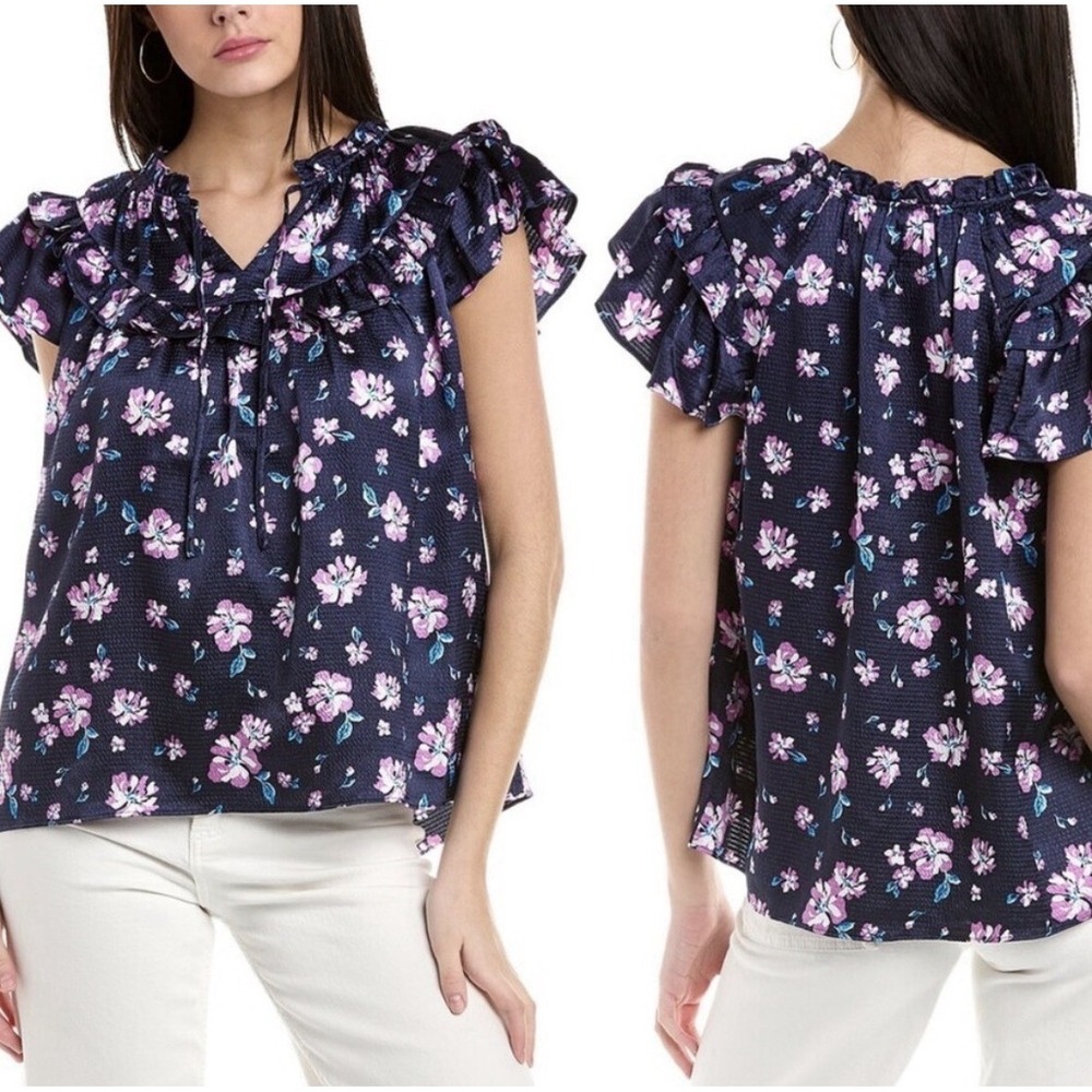 Draper James Flutter Sleeve Top Zinnia Sz S Floral Feminine Flirty Garden Chic